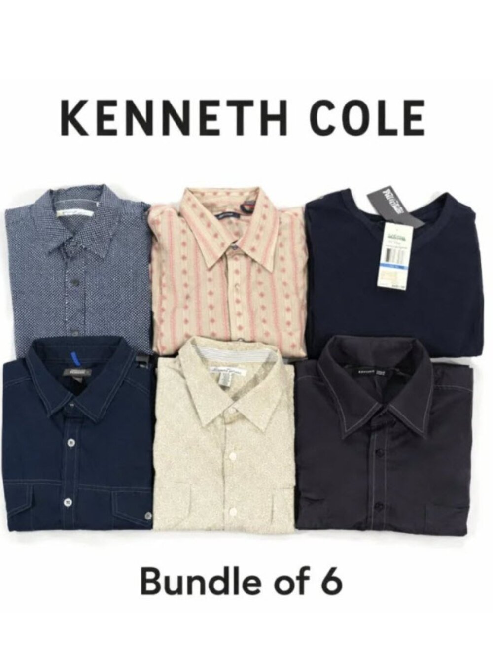 Bundle Lot of 6 Kenneth Cole Men’s XL Shirt Size Button-Up & Tee Mix SALE Cheap